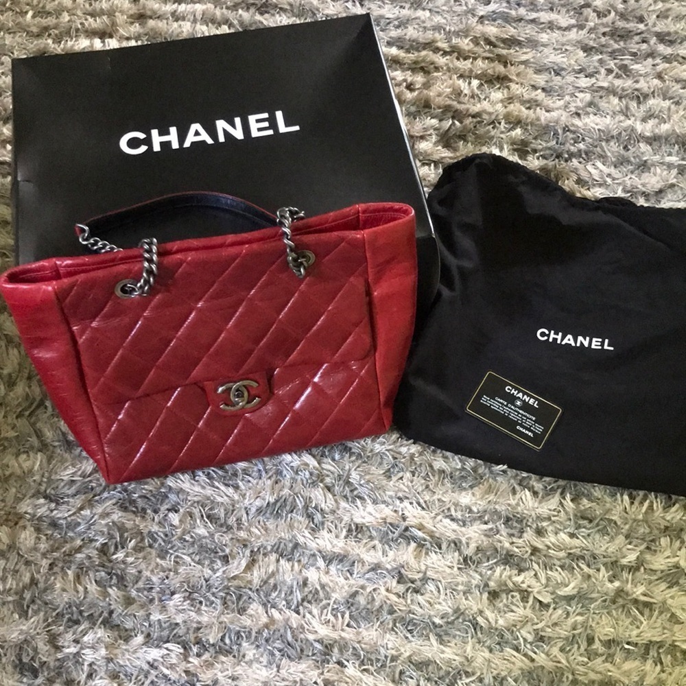 Chanel Red Leather Bag L 10.5” x W 4” x H 8.5”